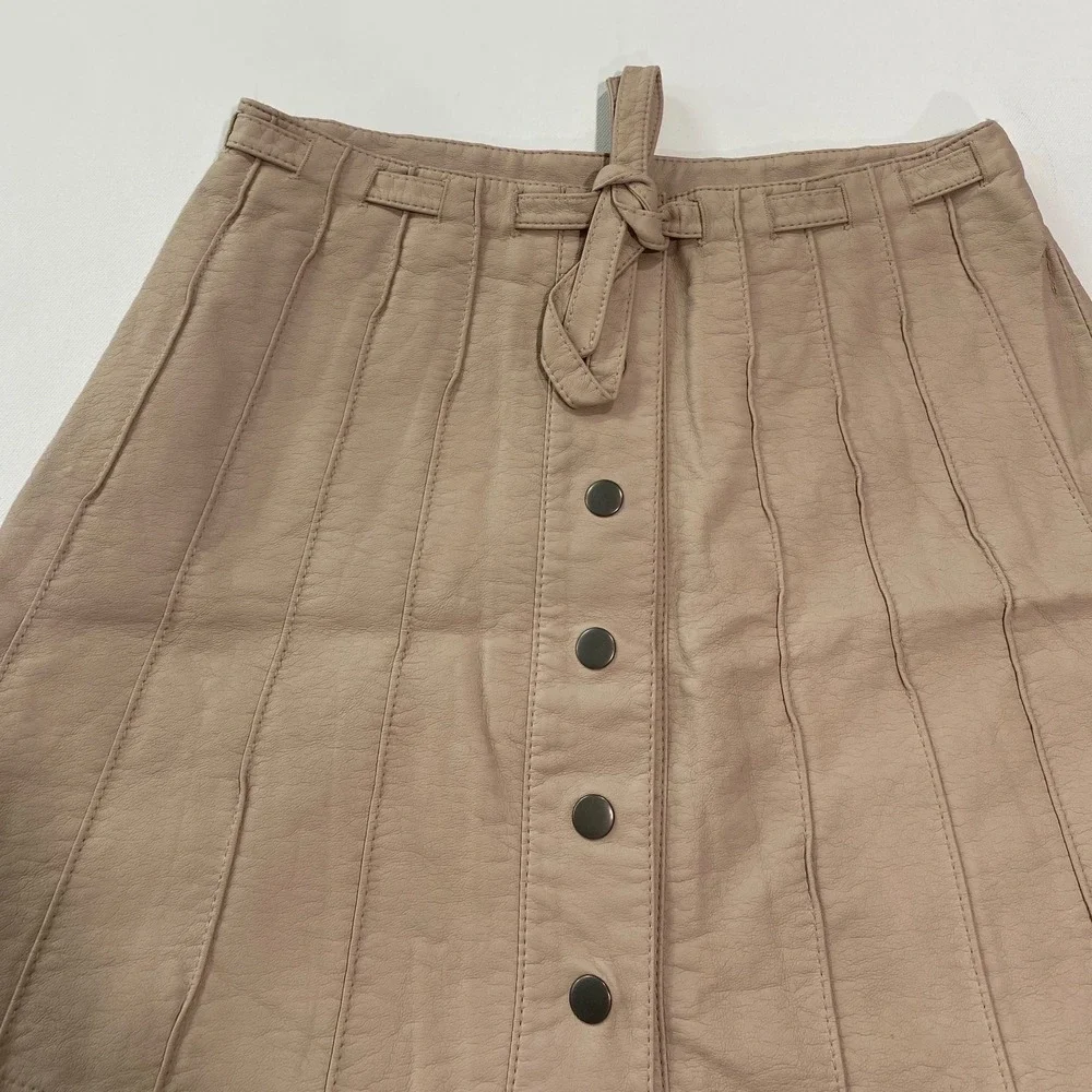Free People Skirt Vegan Leather Beige Button Front A-Line Skirt Size 4 - Picture 4 of 9